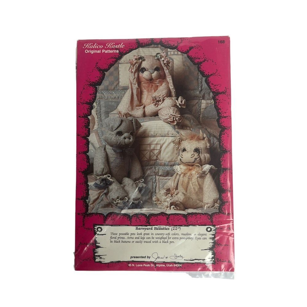 Vintage 80s Kalico Kastle Barnyard Beauties 22" Sewing Pattern Uncut Plush Pets